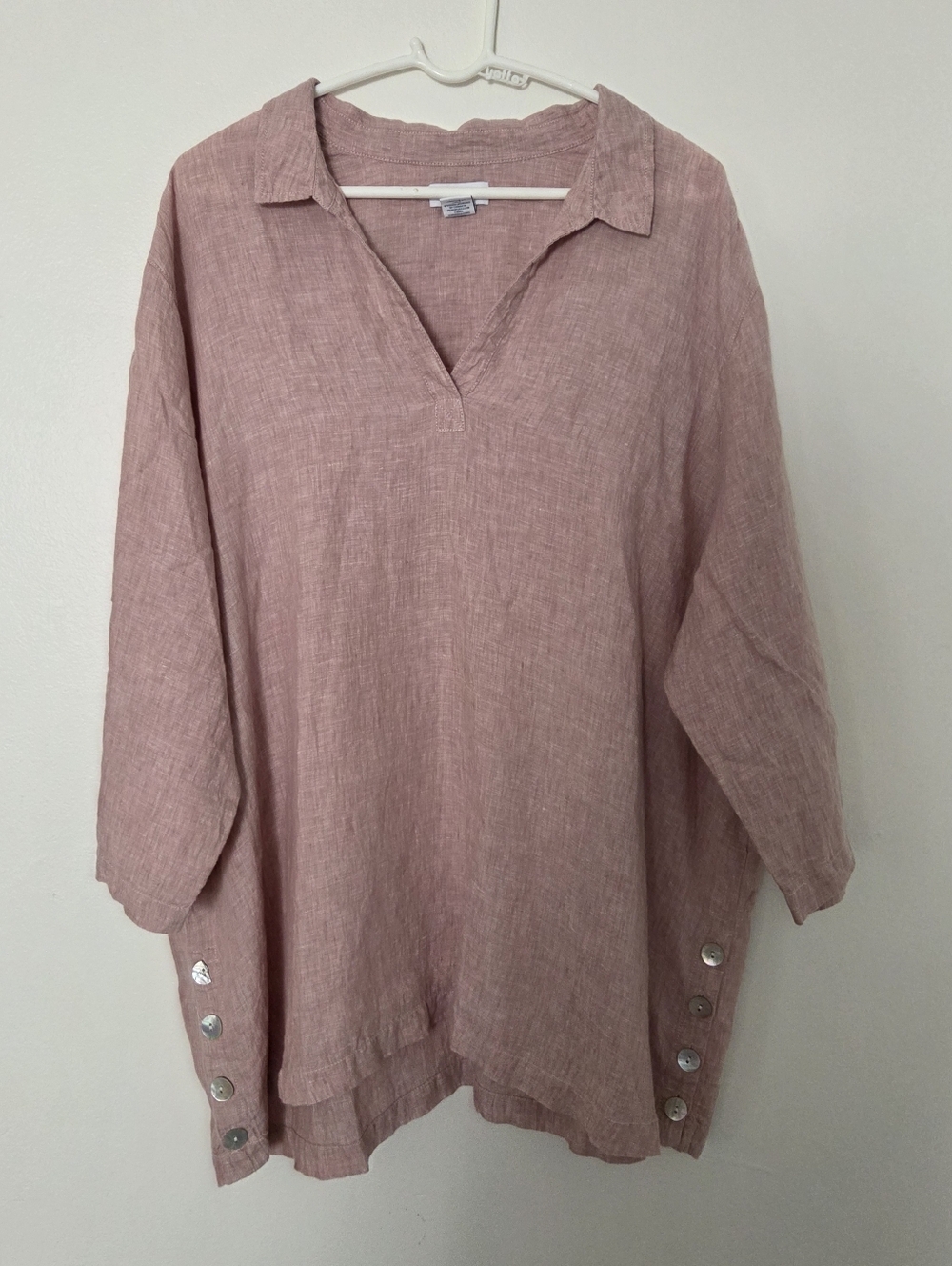Antibes Blanc 100% Linen Split-Neck Tunic Top 3X
